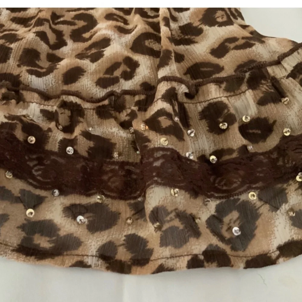 Justice Girl Leopard Tunic Tank Shirt Size M Sleeveless With Lace Sequins